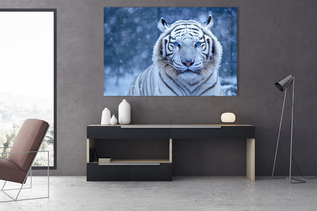 Custom Floating Acrylic Print White Tiger | Wall Art | Wall Decor | Custom Portrait | Animal Sign