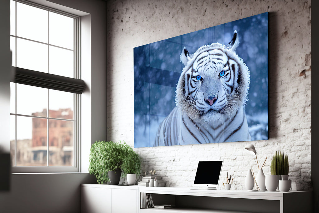 Custom Floating Acrylic Print White Tiger | Wall Art | Wall Decor | Custom Portrait | Animal Sign