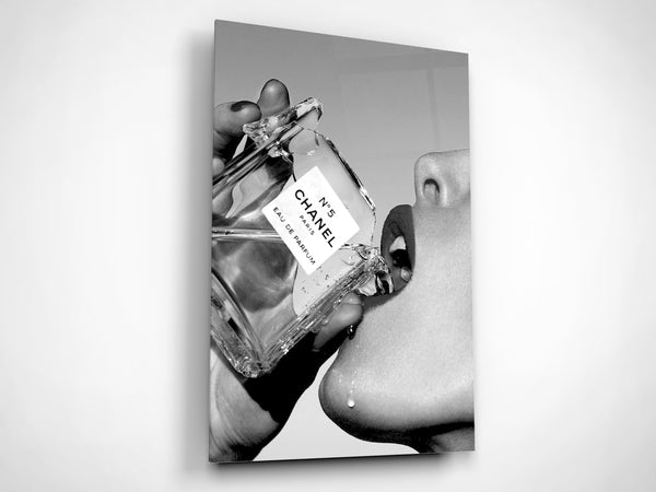 Custom Floating Acrylic Print woman drinking Chanel no5 Luxury Fashion | Wall Art | Wall Decor